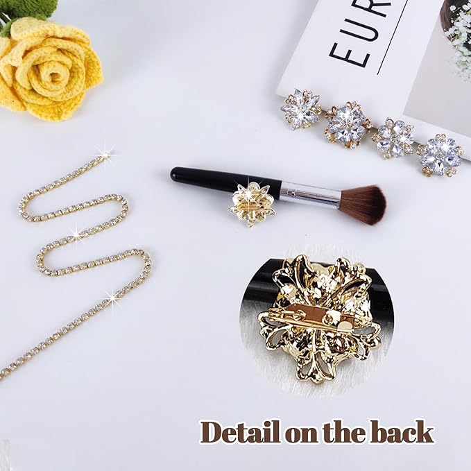 Yhsheen Rhinestone Brooches Bouquet Pins Corsage Boutonniere Pins Crystal Brooch Diamond kits for Wedding Accessories Jewelry Decoration DIY Craft Sewing(Gold)