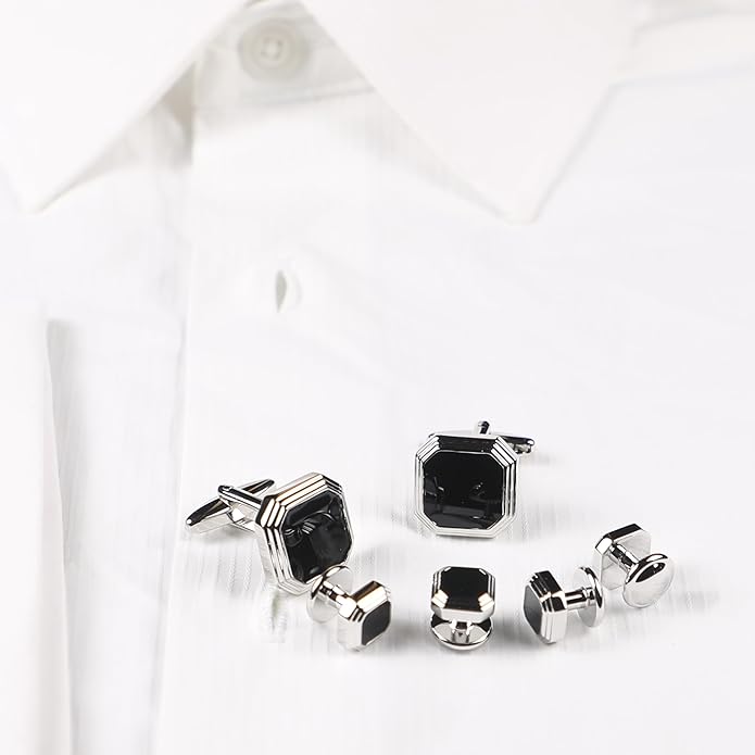 MENDEPOT Men Formal Wear Dress Shirt Cufflinks And Studs Set With Box Wedding Groom Groomsmen Gift