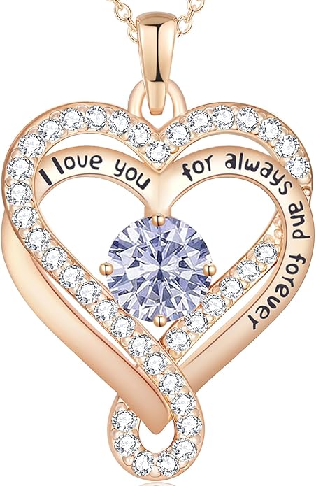Birthstone Heart Necklaces for Women, Infinity Pendent S925 Sterling Silver Jewelry for Women, Wedding Anniversary, Birthday Mother’s Day Gifts for Mom, Mother, Wife, Girlfriend