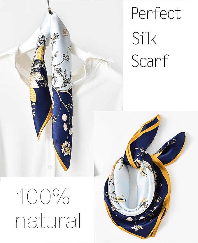 kcctoo 27.5" Mulberry Silk Feeling Head Scarf Women's Fashion Square Neck Satin Scarfs for Bag Hair Scarves Gift