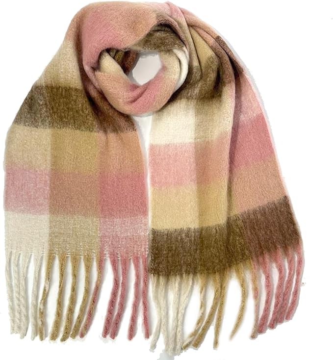 SHOHOKU Large Chunky Plaid Scarf Coloured Checked Oversized Scarf Tassel Soft Fall Winter Thick Warm Shawl Women