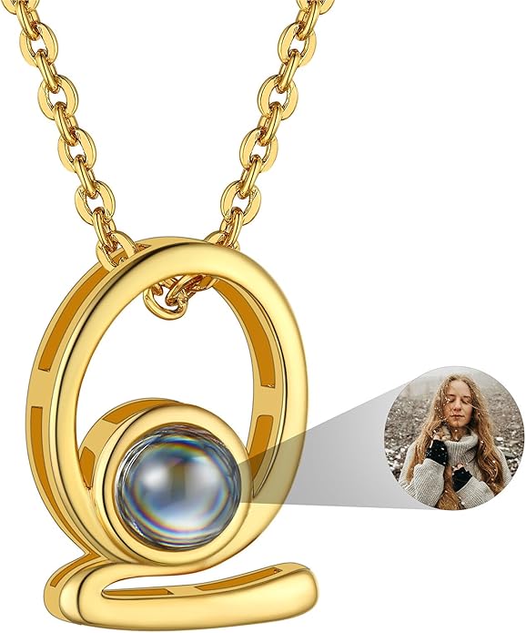 Custom4U Personalized Initial Picture Necklace for Women, Projection Necklace with Picture Inside, Gold/Silver Letter Pendant Necklace, Custom Photo Gifts for Mom Wife Birthday Valentines