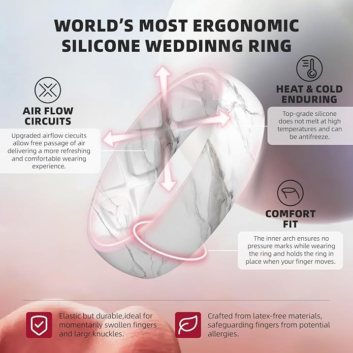 Egnaro Women's Bridal Rings Sets, 6mm Wide, 2mm Thick, Silicone Wedding Rubber Band with Half Size, Inner Arc Ergonomic Breathable Design
