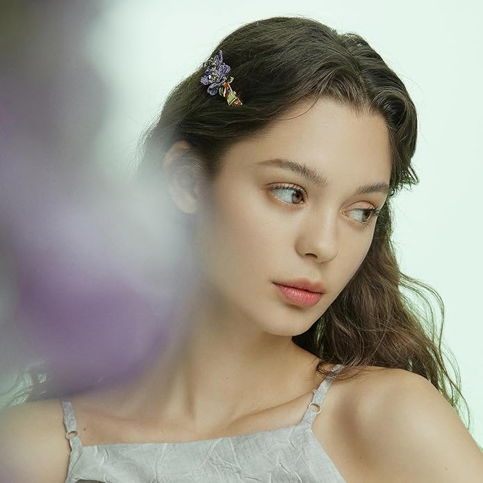 Forget me not Flower Brooch Handmade Gold Thread Embroidered and hand-Drip Enamel leaf, Gradient Botanical Floral Brooch pins for women, SHE'S FREE STYLE JUST FOR YOU [Bencao Gangmu Series]Vintage Plant Jewelry