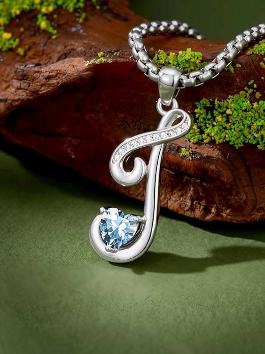 Christmas Gifts for Women Alphabet A to Z Initial Birthstone Pendant Necklaces for Women - 18k White Gold Plated Personalized Name Jewelry Valentine Mothers Day Birthday Gifts for Women Her Girlfriend