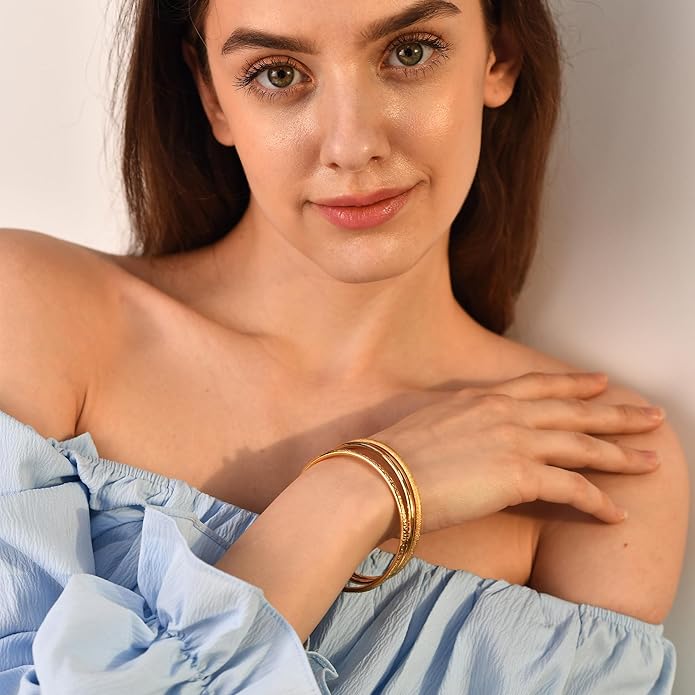 Kainier 3mm 14K Gold Plated Bracelet Stainless Steel Glossy Stackable Thin Round Bangle Bracelet for Women Solid Plain Polished Bracelet Best Gifts for Love