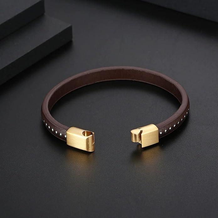 Italian Handmade Genuine Leather Bracelets for Men Stainless Steel Clip, Men's Casual Genuine Multi-layer Cuff Bracelet, Bracelet Gift for Real Men