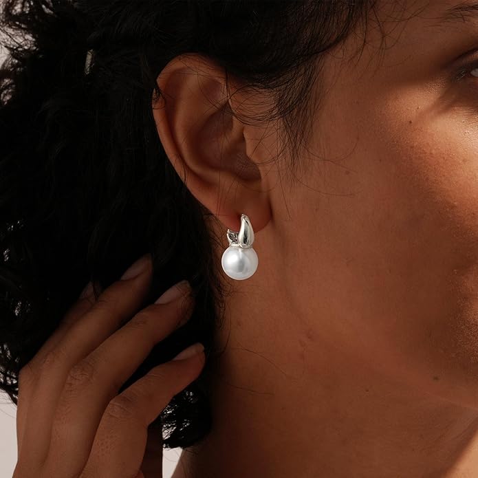 CHESKY Pearl Earrings for Women, Dainty 14K Gold Plated/Silver Plated Drop Quality Handpicked AAA+ Freshwater Cultured Round Pearls Dangle Earrings Wedding Jewelry for Women Gifts