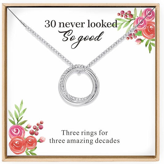 Birthday Gifts for Women Sterling Silver 30th 40th 50th 60th 70th 80th 90th Birthday Necklace For Her 3 4 5 6 7 8 9 Decade Jewelry 30 40 50 60 70 80 90 Years Old