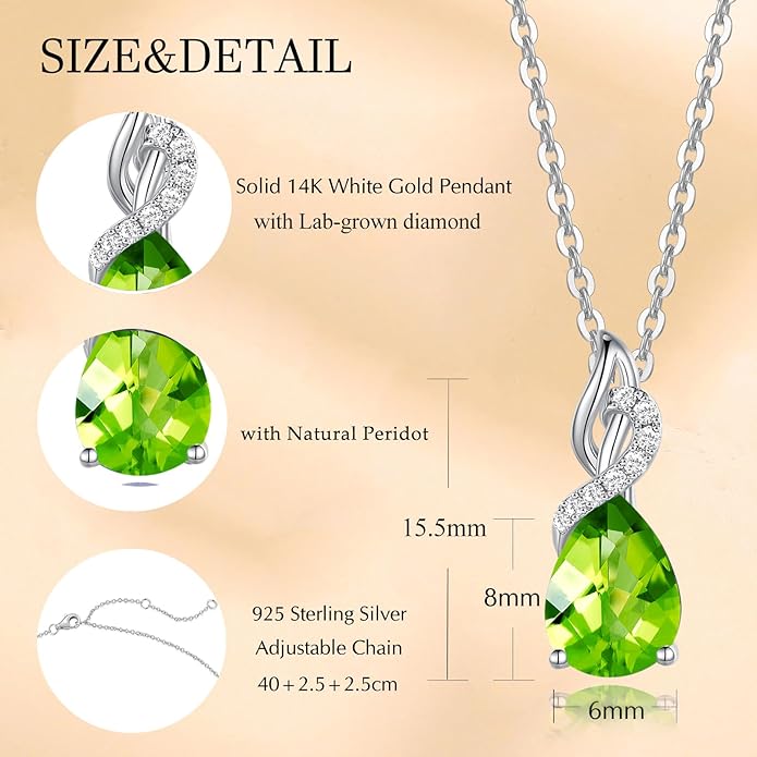 FANCIME 14K Solid White Gold Teardrop Pendant with Diamond Birthstone Necklace