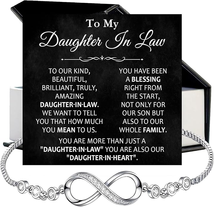 To My Beautiful Daughter In Law Bracelet From Mother-In-Law, Daughter In Law Birthday Gifts, Infinity Star Heart Bracelet For Her With Heartfelt Message Card & Elegant Box, Bonus Daughters Bracelets