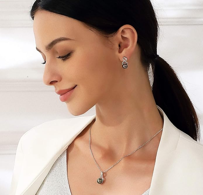 CHAULRI Infinity Top Grade AAA Tahitian Black Pearl Pendant Necklace 18K Gold Over Sterling - Birthday Anniversary Jewelry Gifts for Women Wife Mom Daughter