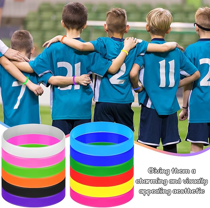 50 Pieces Solid Color Rubber Bracelets Silicone Wristbands, Stretch Colored Rubber Bracelets-10 Mix Colors