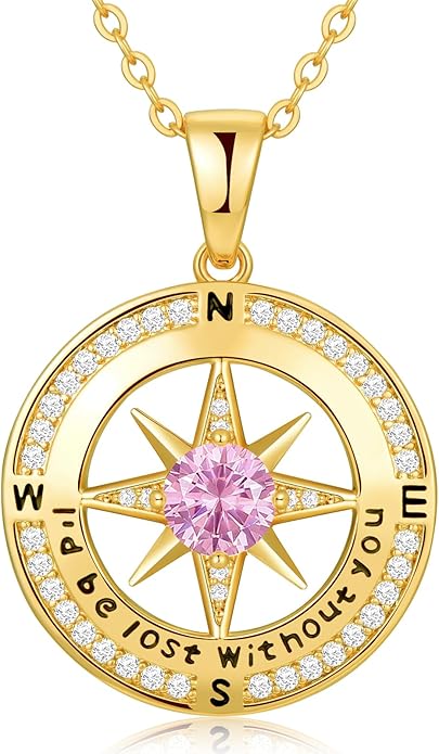 Zifeel Compass Necklace Gifts for Women wife - S925 Sterling Silver Birthstone Necklaces for Women - Anniversary Birthday Gifts for Her Wife Girlfriend - Valentines Mom Mothers Day Christmas Gifts Jewelry for Women