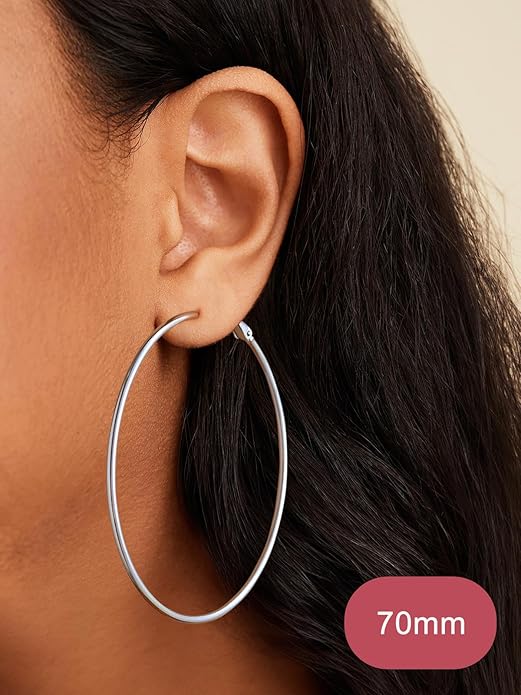 FOCALOOK 14K Gold Plated Lightweight Large Hoops| 2mm Thin Hoop Earrings for Women 30/40/50/70/100mm