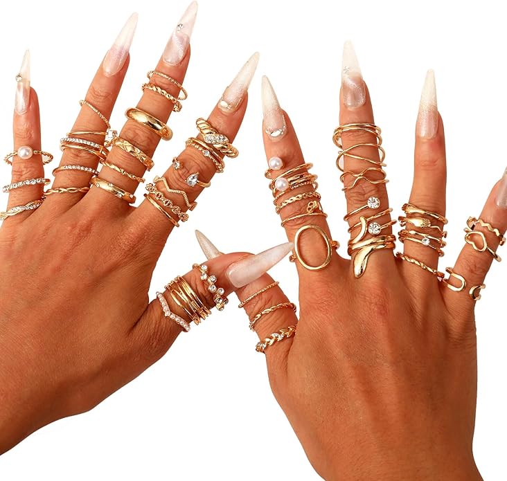 CHICUTIE Gold Knuckle Rings Set For Women Stackable Joint Finger Midi Rings Dainty Cubic Crystal Zirconia Simple Hollow Twist Cute Rings Pack Jewelry Gift