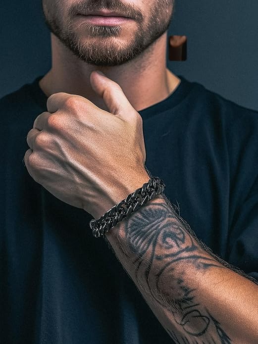 Richsteel Cuban Link Chain Bracelets 8/12/17mm Width Stainless Steel Chain Wrist Bracelets for Men, 7.4/8.2/9 Inch Length Classic Jewelry for Christmas/Valentine's Day/Birthday
