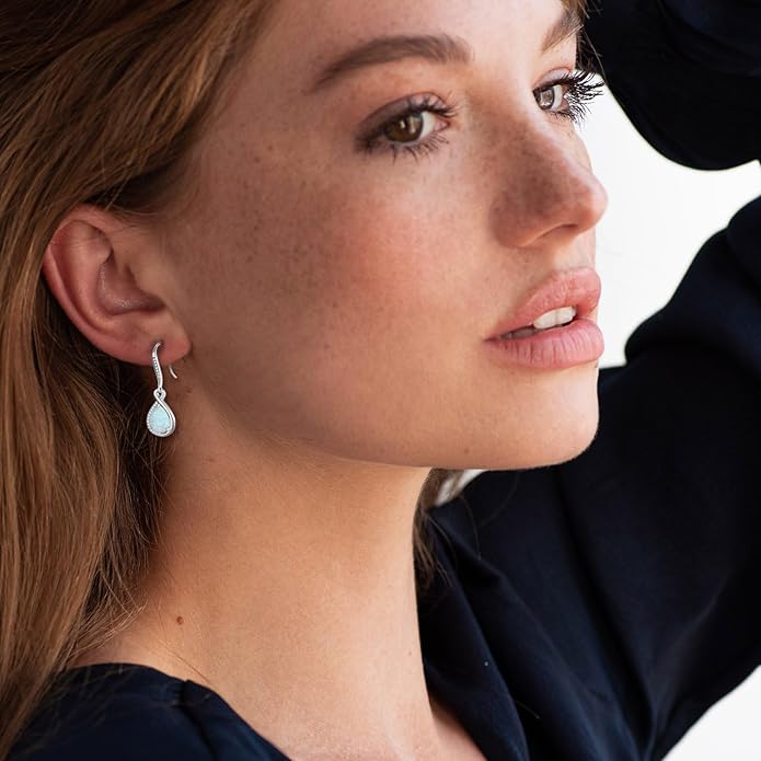 Opal Earrings 925 Sterling Silver Hook Drop Teardrop Gemstone Earrings October Birthstone Dangle Earrings Jewelry Gift for Women