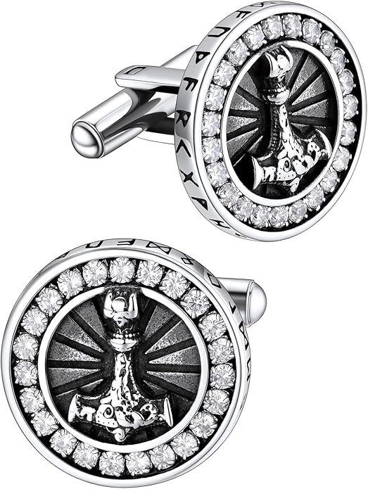 FaithHeart Mens Cufflinks, Norse Viking Tuxedo Shirt Cuff Links, Stainless Steel Cuff Links and Shirt Studs, Gift Box