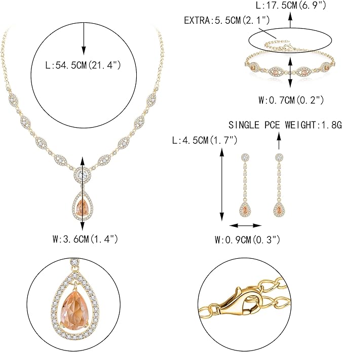 EVER FAITH Bridal Jewelry Set for Women, Stunning Teardrop Cubic Zirconia Birthstone Necklace Bracelet Earrings Sets Gift for Mothers Day/Valentines/Birthday/Christmas