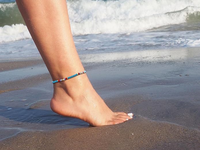 XIJIN 8Pcs Handmade Beaded Anklets for Women Boho Colorful Beads Ankle Bracelets Adjustable Foot Anklet Set