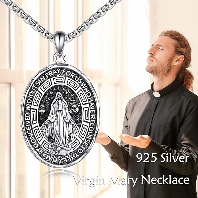 YFN Patron Saint Necklace Sterling Silver Amulet Medal Pendant Religious Protector Jewelry Gifts for Women Men