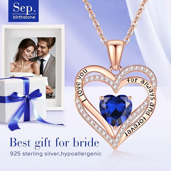 Vakki Birthstone Jewelry for Women Pendant Necklace 925 Sterling Silver Heart Necklace Birthday Gifts for Wife Daughter Girlfriend