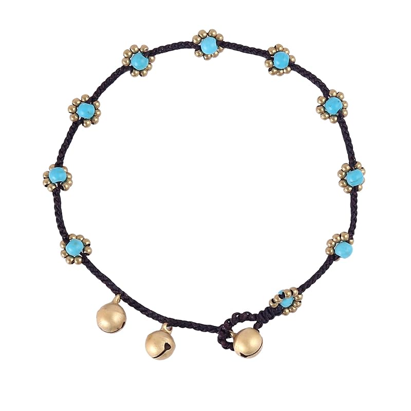Made by Nami Boho Surfer Anklet Waterproof & Adjustable Beaded Anklets for Women Beachy Ankle Bracelet Made from Waxed Cotton Rope and Beads for Summer and Hippie Style (Turquoise Beads)