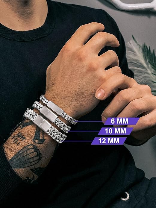 Richsteel Bracelets for Men 6mm/10mm/12mm Width Stainless Steel With Sturdy Clasp Franco Curb Chain Mens Bracelet 7.4/8.2/9 Inches Length