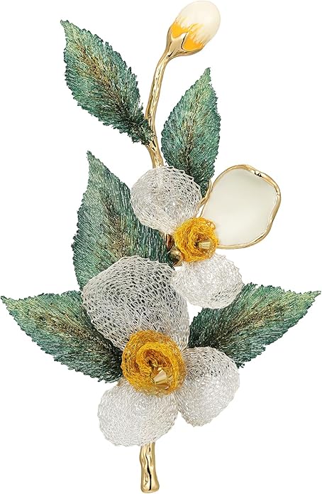 Handmade Embroidery Flower Brooch Pins for Women, SHE'S FREE STYLE JUST FOR YOU Luxury Gradient Stitching Floral Brooch Pins with Crystal stamen, Enamel Metal Butterfly with Green Leaves, Hand Dripping Oil Jewelry pins