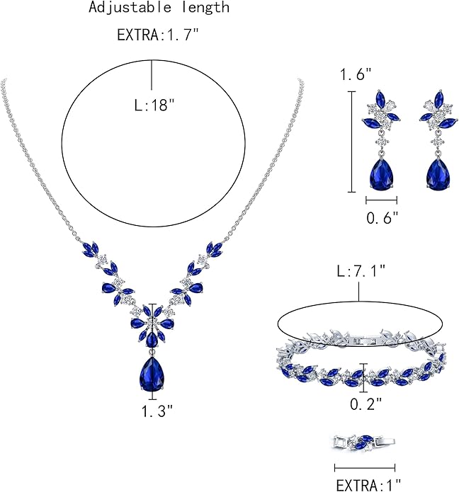 EleQueen Women's Wedding Bridal Jewelry Set for Brides Bridesmaids, Silver/14K Gold/Rose Gold Plated Cubic Zirconia Teardrop Necklace Dangle Earrings Bracelet Sets for Party Prom