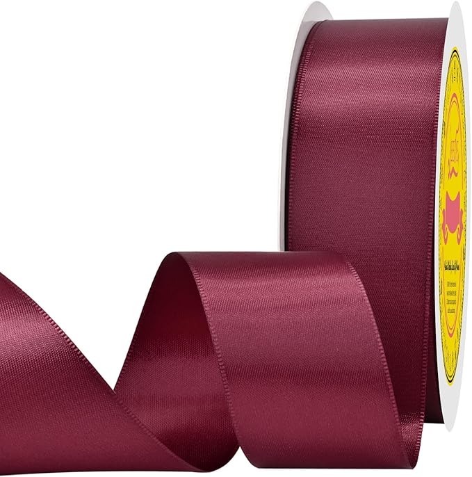 LEEQE Double Face Wine Red Satin Ribbon 1-1/2 inch X 50 Yards Polyester Wine Red Ribbon for Gift Wrapping Very Suitable for Weddings Party Hair Bow Invitation Decorations and More