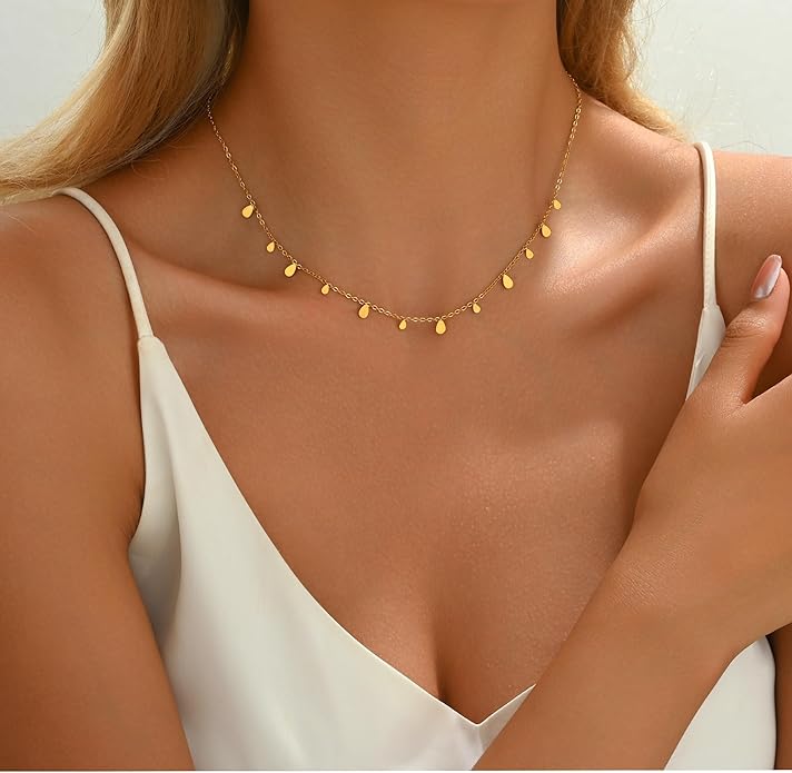 Gold Chain Necklace for Women 18K Gold Plated Stainless Steel Necklace Dainty Star Cross Heart Choker Chains Simple Delicate Minimalist Trendy Jewelry