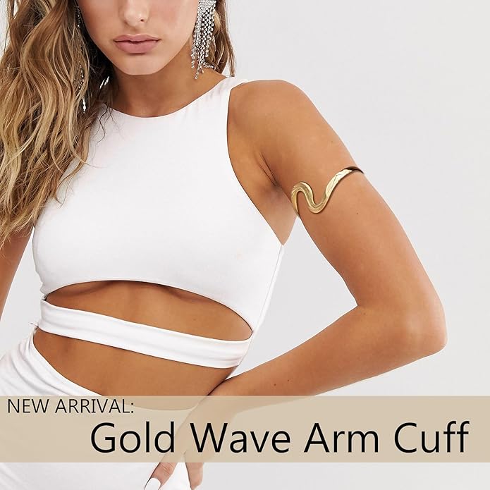 EIELO 9 Pcs Arm Cuff Bracelets for Women Upper Arm Bands Armband Armlet Cuff Bangle Adjustable Golden Arm Bracelet Set