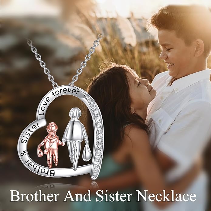 AOBOCO Gifts for Sister 2 3 Sisters Necklace for Women Sterling Silver Sister Crystal Pendant Jewelry Birthday Christmas Gifts for Friend Female Friendship Lasts Forever