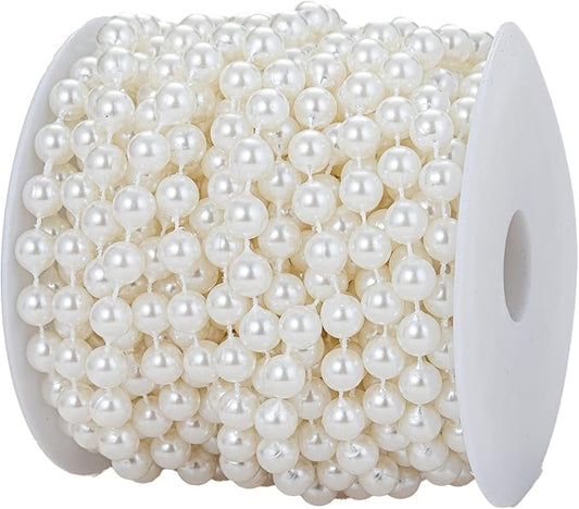 YoungJewl 8mm Crafts Faux Pearl Beads Garland Pearl Bead Roll Strand of Pearls to Decorate Floral Centerpieces Wedding Party Favor Christmas Tree(33 Feet Ivory)
