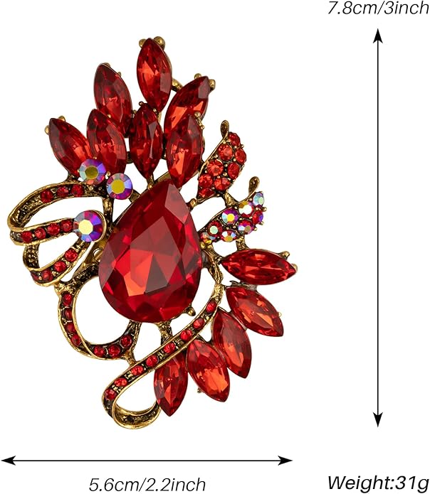 SELOVO Leaf Rhinestone Statement Brooch Pin Dress Jewelry Accessory