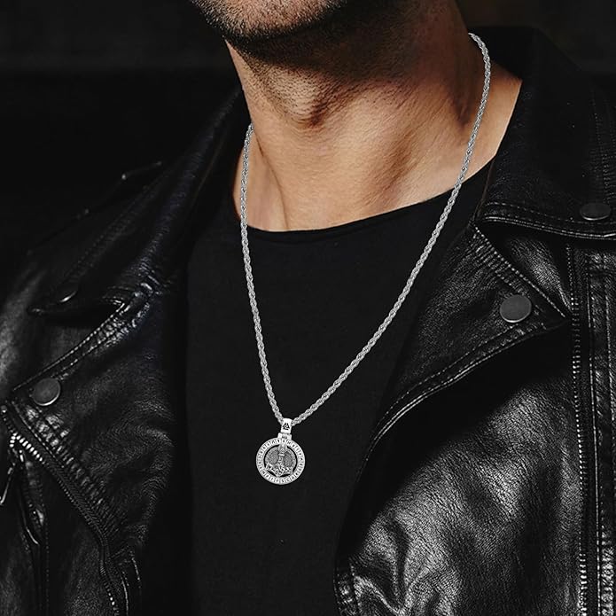 YueYuan Viking Necklace for Men 925 Sterling Silver Rune Amulet Pendant Nordic Necklace Viking Jewelry Gift for Father Husband Son