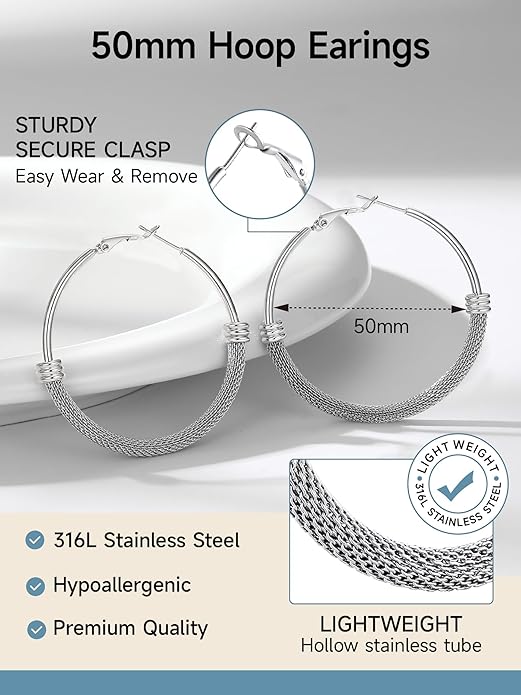 PROSTEEL 30/40/60/80/100mm Chunky Hoop Earrings For Women Gold Plated/Black Stainless Steel Hoops Earrings Statement Jewelry