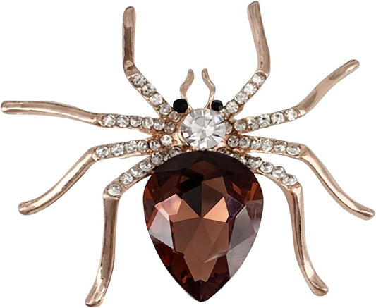SELOVO Spider Scarf Brooch Pin Broach Crystal Jewelry Rose Gold Tone