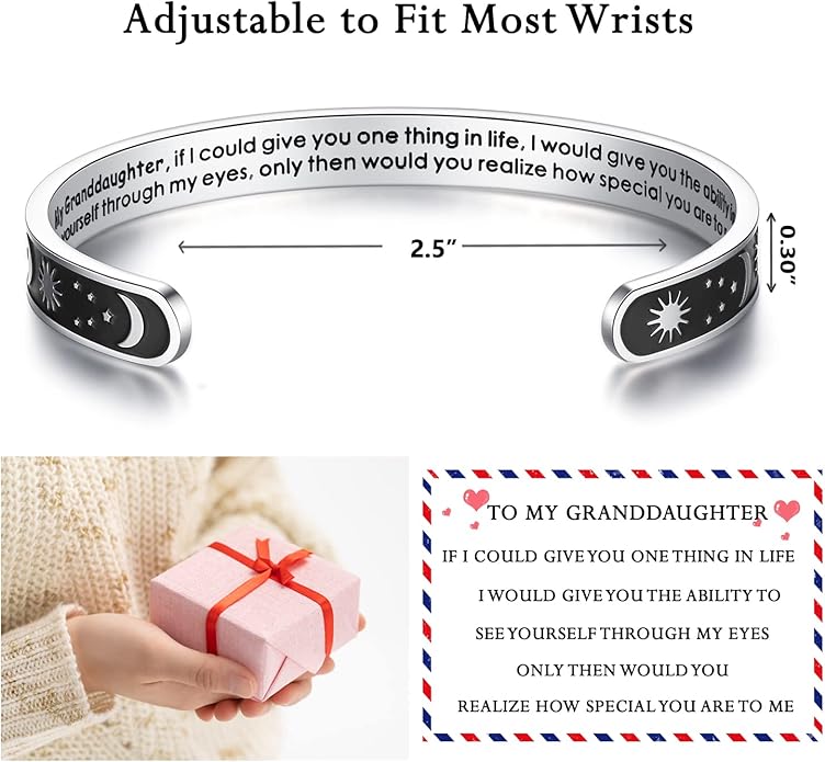 TONY & SANDY Inspirational Bracelets for Women Teen Girls Personalized Gifts for Daughter Granddaughter Mom Sister Friends Stainless Steel Engraved Cuff Birthday Easter Christmas