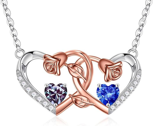 Iefil Chrismas Gifts for Wife - 925 Sterling Silver Rose Birthstone Necklace, Stocking Stuffers for Women Wife Girlfriend Mom
