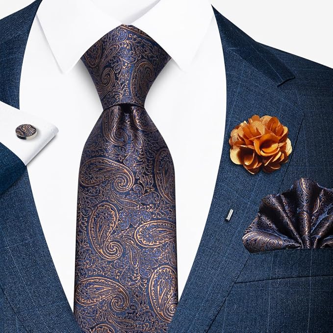joy alice Ties Set Men Mixed Color Necktie Handkerchief Cufflinks Brooch 3.15 Formal