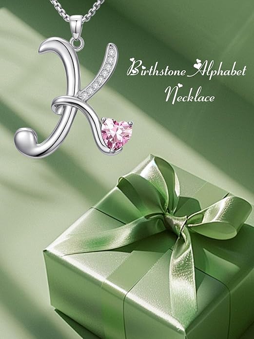 Christmas Gifts for Women Alphabet A to Z Initial Birthstone Pendant Necklaces for Women - 18k White Gold Plated Personalized Name Jewelry Valentine Mothers Day Birthday Gifts for Women Her Girlfriend