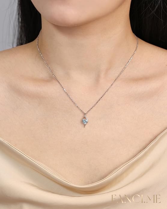 FANCIME 14K Solid White Gold Birthstone Necklace Genuine or Created 6mm Heart Gemstone Pendant with Lab Grow Diamonds Sterling Silver Chain Fine Jewelry Anniversary Birthday Gifts for Women 16" + 2"
