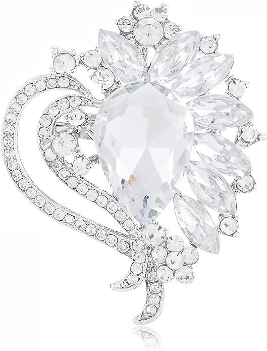 LAXPICOL Vintage Austrian Crystal Elegant Heart Flower Brooch Pin For Women Wedding Broach Pin