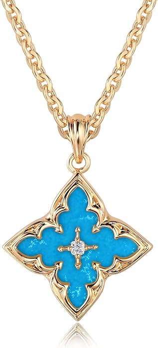 Fettero Gold Clover Necklace for Women Dainty 14K Gold Plated CZ Pendant Necklace Adjustable Chain Choker Charm Colorful Clover Pendant Lucky Necklaces for Women Jewelry