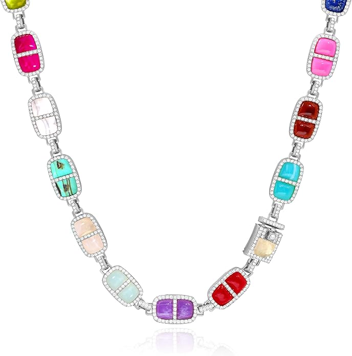 Chunky Necklace for Women 12 Colors Diamond Stone Gold Statement Necklace for Women Full Trendy Blue Birthstone Choker Necklace for Women Square Design Necklace Jewelry