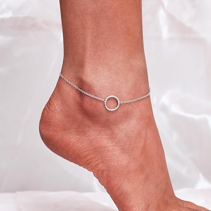 CHIC & ARTSY 925 Sterling Silver Ankle Bracelet Multilayer Anklets for Women Satellite, Star, Cross, Circle, Butterfly, Teardrop, Oval Disk Layered Anklet Beach Jewelry