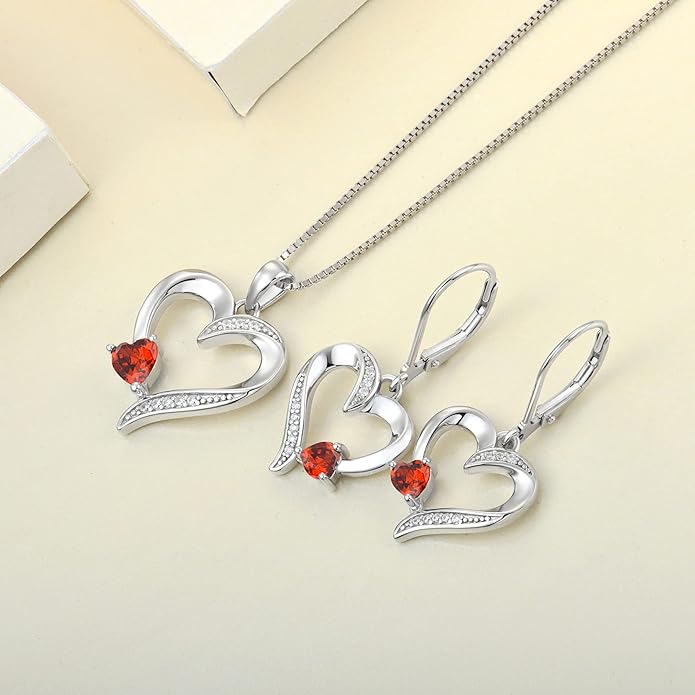 YL Heart Dangle Earrings 925 Sterling Silver Drop Earrings Birthstone Leverback Jewelry for Women